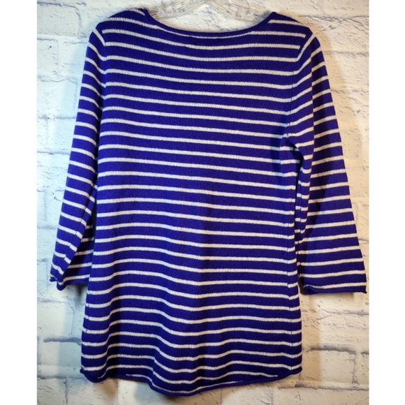 Claudia Nichole Cashmere Sweater Top Blue White Stripe Buttons Detail Size M NWT - Picture 6 of 11
